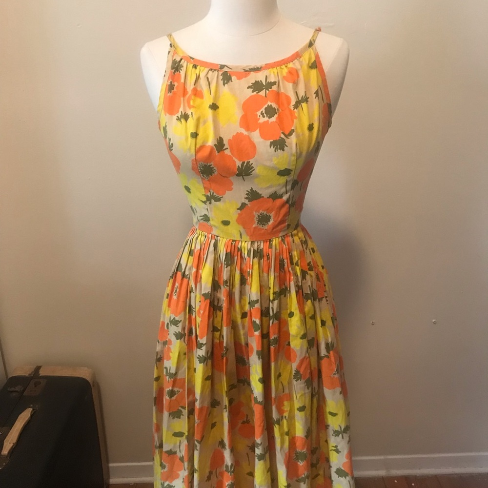 1950s 1960s yellow floral dress